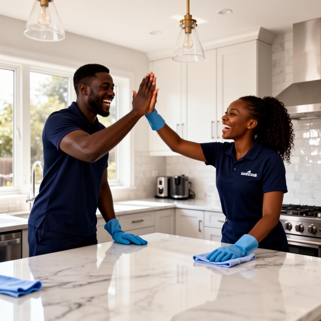 TLT team celebrating a finished kitchen clean